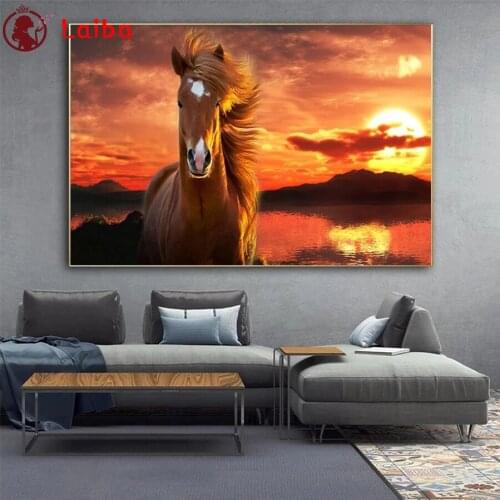 Diamond Embroidery Sunset landscape animal horse Picture Diamond Painting Full Square round drill Mosaic Cross Stitch Wall Art