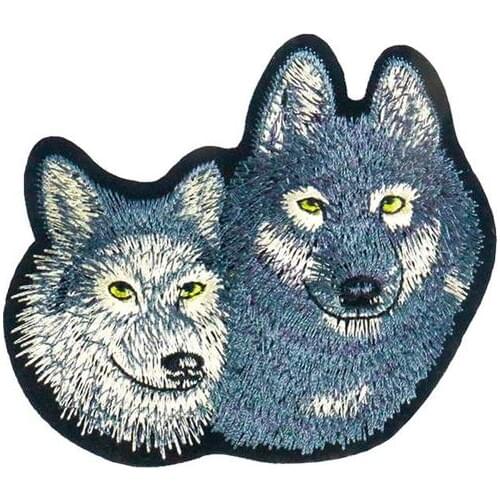 Double Wolf Head Embroidery Applique Iron On Patches For Clothing Stickers Animals Patch Decoration DIY Sewing Accessories
