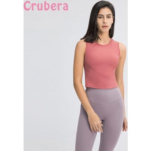 CRUBERA Slim Fit Breathable Stretch Workout Training Gym Running Crop Top Women Fitness Sport Vest Tank Tops Without Padded