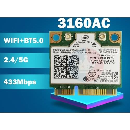 Dual Band Wireless-AC3160 3160HMW AC 3160AC Half Mini PCI-e BT4.0+433M wifi card SPS:710662-001 for HP 430 450 470 G2 laptop