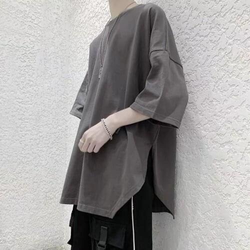 Summer Short Sleeve T-shirt Mens Korean Fashion Split Loose Personality Half Sleeve Top Fashion Brand Student Tops Harajuku Hot