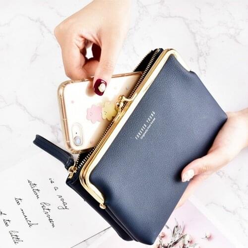 Simple Zipper Large Capacity Clutch Soft Leather Wrist Strap Lock Mobile Phone Bag Female Women Wallets Long Handnag Purse