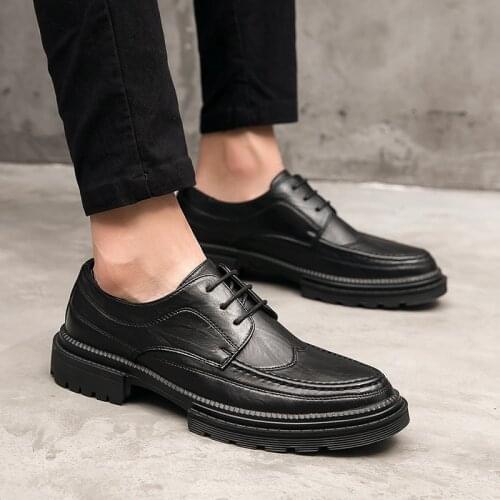 ZEEKSON Leather Shoes Mens Casual Korean Trend Dress Shoes Mens Business British Style Oxford Breathable Increased Mens Shoes
