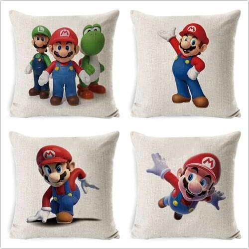 Cartoon Super Mario Brothers Cushion Cover Creative Cotton Linen Pillowcase Hotel Throw Pillow Case Almofada Cojine Decorative