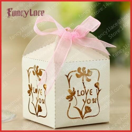 Hot Sale 5x5x8cm 50pcs/lot Laser Cutting Cardboard Flower Boxes Gift Candy Favor Boxes, Elegant Valentines Day Gift Decoration