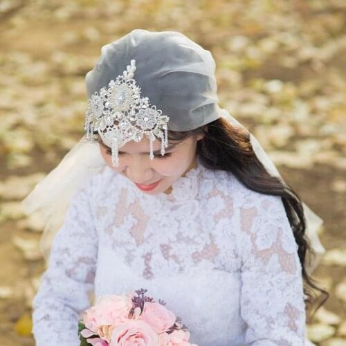 V41 Korean Double Layers Tulle Bridal Blusher Veils with Comb White Beige Elbow Length Bride Veils for Wedding Dress