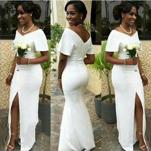 Mrs win Bridesmaid Dresses Elegant Short Sleeves Front Split Wedding Guest Dresses HR227 Plus Size Mermaid Long Vestido Madrinha