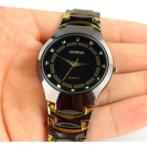 Brand Rosra Men Watches Luxury Black Tungsten-like Steel Watches Men Titan Style Quartz Wristwatches Unisex Ultra Thin Watches