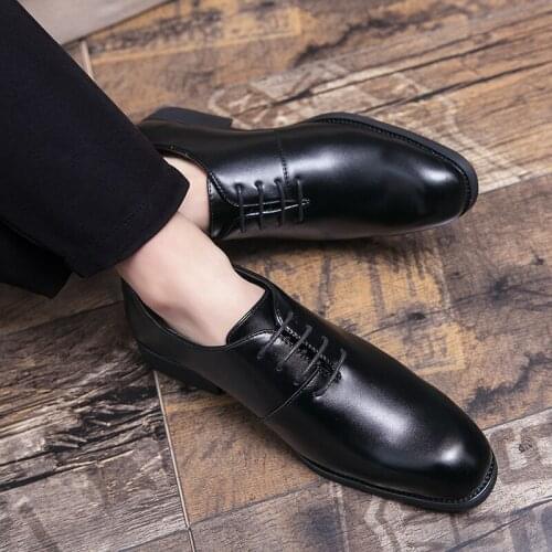 Men England shoes Trend Casual Male Oxford Wedding Leather Dress Flats Comfortable Casual Leather lace up Oxfords shoes men
