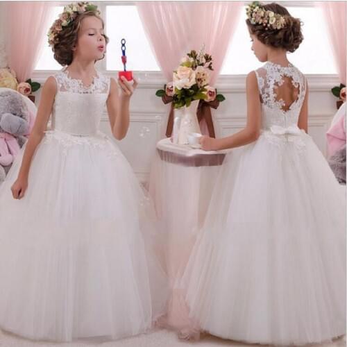 2020 New Elegant Flower Girls Dress for Wedding High-end Communion Dresses Embroidery Back Hollow Summer Princess Dress