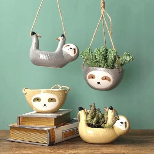 Creative Ins Ceramic Pots for Plants Hanging Flower Pots Scindapsus Chlorophytum Cartoons Animal Vase Garden Decoration Planter