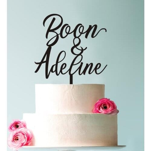 Personalised Wedding Cake Topper ,Custom Wooden Name Cake Topper, Gold Glitter Cake Topper, Unique Cake Topper