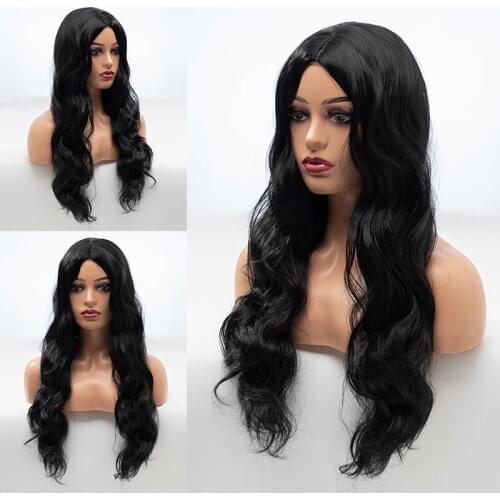 DMFLOWER-Synthetic wig for African American women, black wavy Brazilian long wig for role play 24 inches