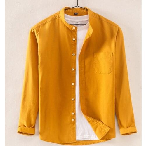 Stand-up Oxford 100% Cotton Longsleeve Shirt for Men Solid Color Korean Clothes Mens Fashion Clothing Trends Button Up Shirt