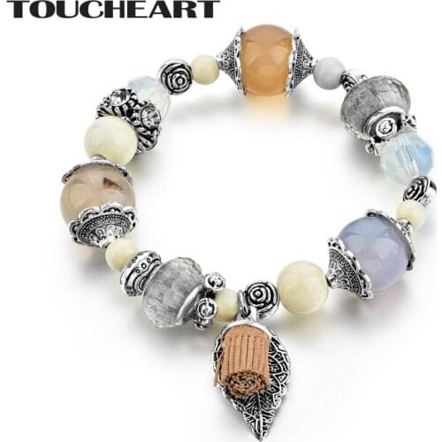 TOUCHEART 2018 Crystal Alloy Glass Combine Bead Charm Bracelet With Leaf Pendant Tassel Pendant Women Charm Bracelets SBR170043