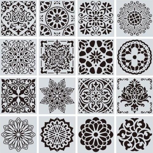 16Pcs Painting Stencil Painting Templates Stencils Perfect For DIY Painting Art Projects Wood Glass Fabric Metal Walls