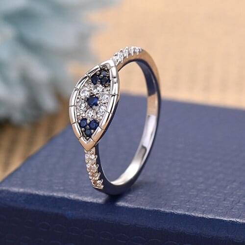 Vintage Simple Blue Eyes Party Wedding Band Rings For Women Gothic Zirconia Jewelry Anillo Dropshipping Zk40