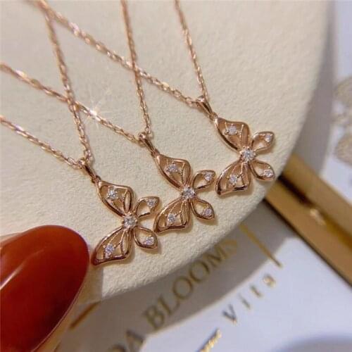 Vintage Hollow Zircon Necklace Korean Fashion Small Butterfly Pendant Necklaces For Women Antique Rose Gold Color Chain Necklace