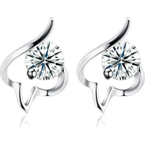 ZEMIOR 925 Sterling Silver Stud Earrings For Women Clear Cubic Zirconia Geometric Streamline Girl Earring Simple Fine Jewelry
