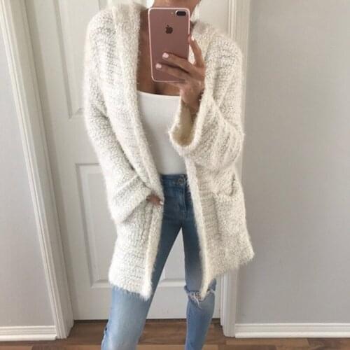 Women Loose Fur Jacket Outwear Tops Winter Warm Fluffy Coat Jacket Fashion Fleece Knitwear Jumper Female Cardigan Casual Sweater