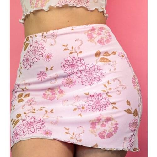 Womens Skirt Y2K Floral Print Aesthetic 90S Skirts Harajuku Clubwear Pink Cute Mini Skirts 2021 Fashion Korean Bodycon Clothes