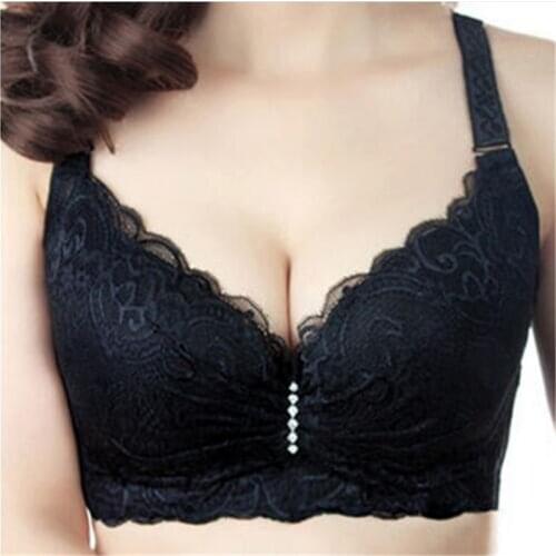 Women Sexy Satin Lace Bra Plus size Support Bra for Floral Breast Underwear Ladies Deep V Push Up BH Bra Back button Adjustment
