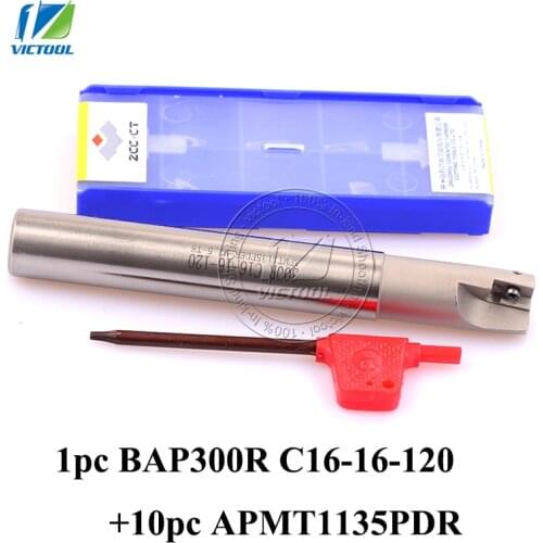 10pcs APMT1135PDR WITH 1PC Milling head BAP 300R C16-16-120 square shoulder face high speed end mill carbide milling insert APMT