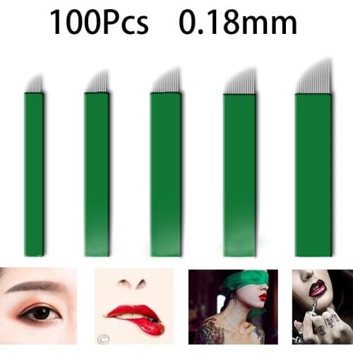 100pcs 0.18mm Laminas Tebori 11 12 14 17 18 U Pins Microblading needles Permanent Makeup Tattoo Needle for 3D Eyebrow Manual Pen