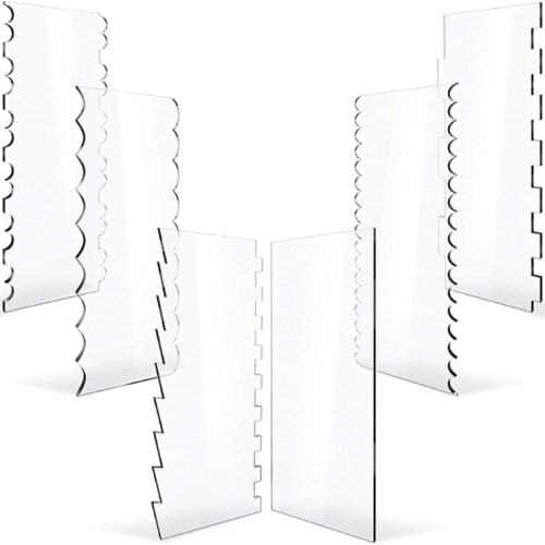69HC 6Pcs Transparent Clear Acrylic Cake Scraper Set Decorating Contour Comb Saw Tooth Cake Trim Smoother Tool Pastry Cutter