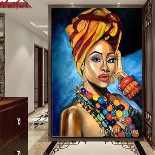 Diamond Mosaic African Black Woman Portrait jewelry Art Diy Diamond Painting Full Square Round Diamond Embroidery Portrait Girl