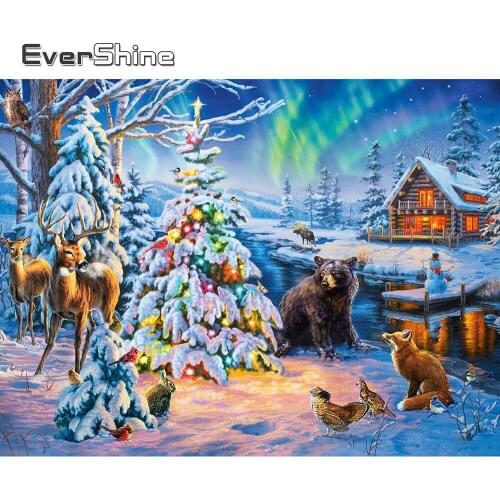 Evershine Diamond Embroidery House 5D DIY Diamond Painting Winter Landscape Full Square Round Rhinestones Mosaic Christmas Gifts