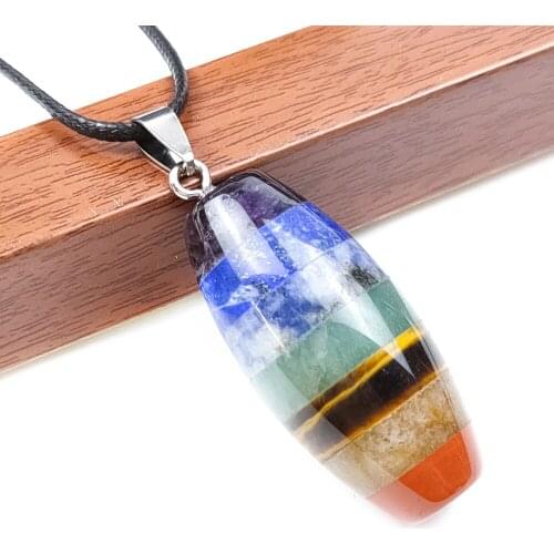 Assorted Natural Splicing Bucket Beads 7 Chakra Pendant Colorful Bead Diy Jewelry Accessories Yoga Healing Gemstone Necklace