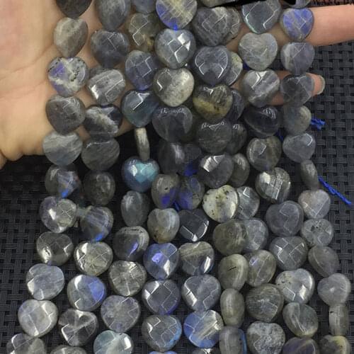 Natural Stone Blue Rainbow Labradorite Heart Faceted Spacer Beads For Jewelry Making 15" Strand DIY Accessorries Women Bead Gift