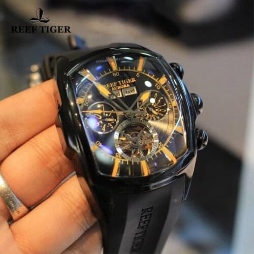 Reef Tiger/RT Top Brand Luxury Rubber Strap Big Dial Men Sport Watch Tourbillon Automatic Mechanical Watches Relogio Masculino