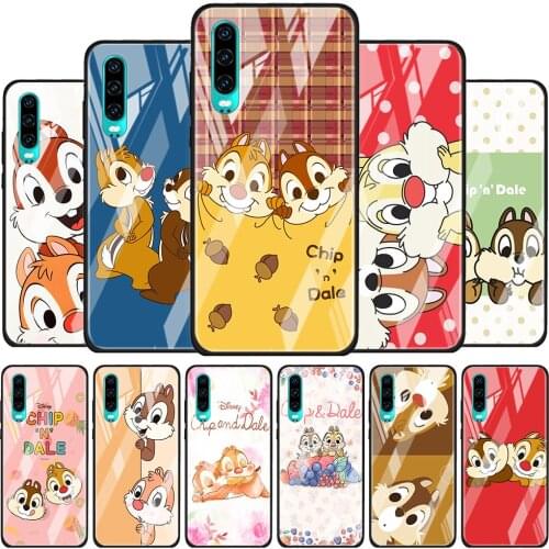 Disney Chip 'n' Dale for Huawei P40 P30 Pro Plus P20 P10 Lite P Smart Z 2021 2020 2019 Luxury Tempered Glass Phone Case