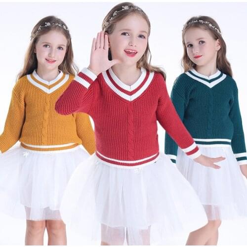 Children Clothes Baby Cotton Warm Pullovers Patchwork Sweaters Girls Winter Autumn Knitted Sweater +Skirt Sets 3-10Y Child Tops