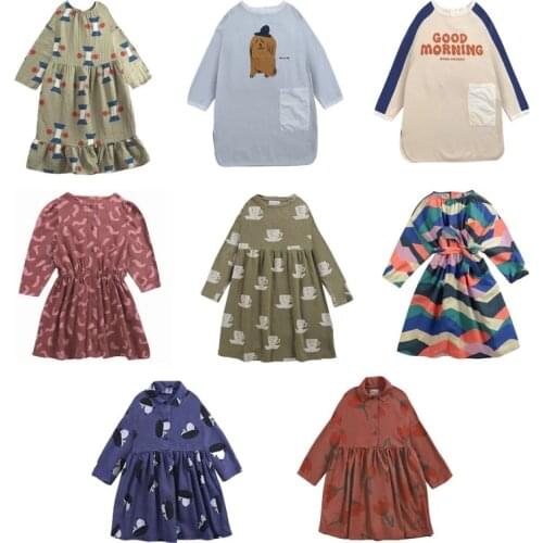 Pre-sale Kids Girls Dresses bobo 2021 Autumn Winter Baby Children Flowers Printed Long-sleeved Fashion Long Dress Princess Dress