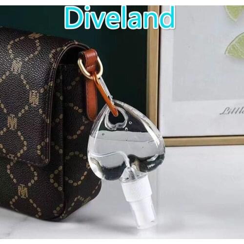 Refillable Bottle Summer Beach Transparent Plastic Perfume Atomizer Empty 30ML HEART Shaped Spray Bottle with Carabiner Keychain