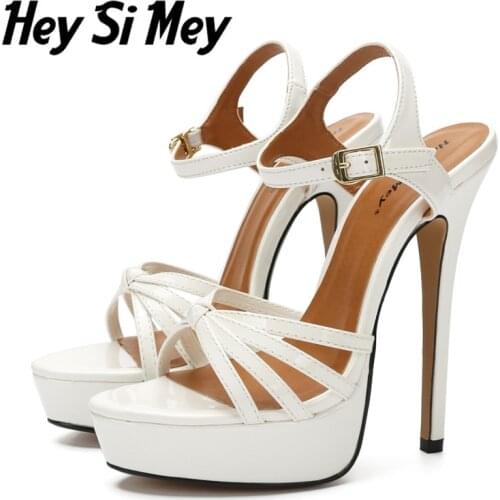 Hey Si Mey New Fashion Womens Sandals 2020 Summer Shoes For Women Red White 16cm Extreme High Heels Platform Lady Party Sandal