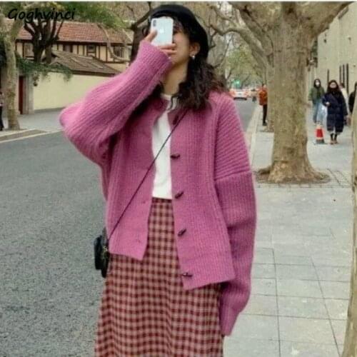 Cardigan Women 2021 Spring Autumn Fashion Horn Buttons All-match Ulzzang Knitted Sweater All-match Loose Vintage College Girls