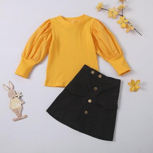 Classic Puff Long Sleeve Girls Sweater Clothes Top +Corduroy Dress Kids Sweater Knitwear Casual Skirt Suit