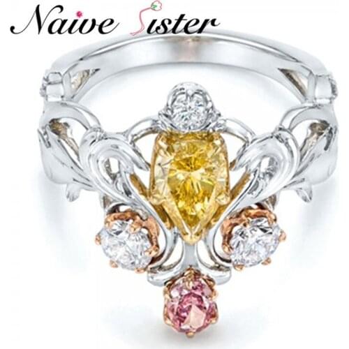 Yellow&Pink&White Three Colors CZ Zircon Fashion Ring Wedding Rings For Women Birthday Stone Gifts Female Party Finger Ring