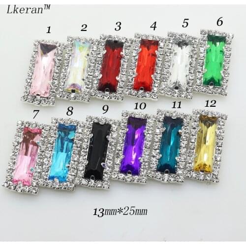 LKERAN 10PCS Free shipping 26mm*12mm large Rectangular acrylic crystal rhinestone buttons flatback embellishment can mix colors