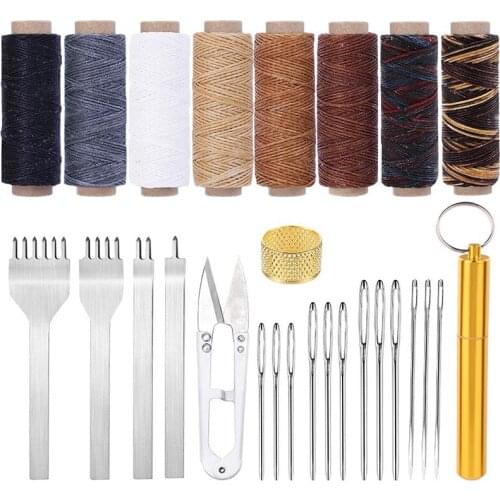 LMDZ Leather Sewing Tools, with Prong Punch, Large-Eye Stitching Needles, Waxed Thread, Leather Sewing Tools for Leather DIY