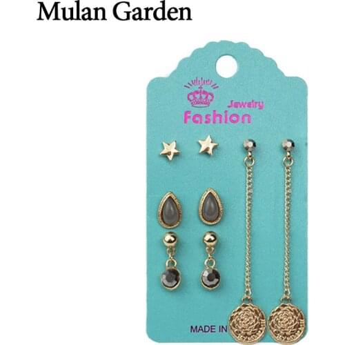 M&G New Best Stainless Steel Earring Set Pentagram Water Drop Resin Flower Pendant Stud Earring Fashion Jewelry Accessories Gift