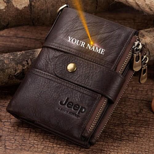 Fashion Mens Wallet Crazy Horse Leather Money Bag Solid Color Business Vintage Walltes Multi-card Soft Purse Chain Coin Bag