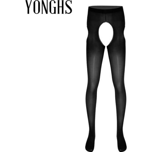 Mens Sexy Open Crotch Tights Pantyhose Crotchless Tights Hollow Out Stretchy Sheer Stockings Lace Trimming Hosiery Underwear