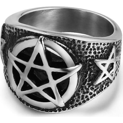 Satan Viking Male Ring New Arrival Mens Retro Personality Five-Pointed Star Ring Stainless Steel Signet Ring For Men Gift