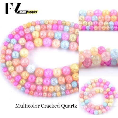 Natural Stone Multiclor Cracked Crystal Spacer Round Beads For Jewelry Making DIY Bracelets Necklace Needlework 6 8 10 12mm 15"