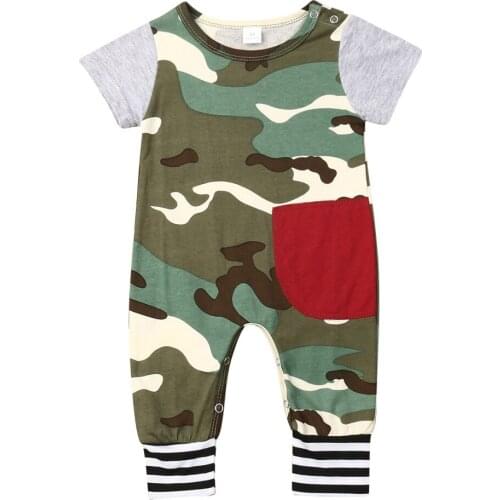 Newborn Kids Baby Girls Camo Patchwork Romper Jumpsuit Outfits Solid Clothes